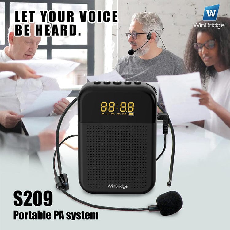 WinBridge S209 Voice Amplifier with Wired Mic Headset 16W 2500mAh  Bluetooth Mute LED Display for Teachers
