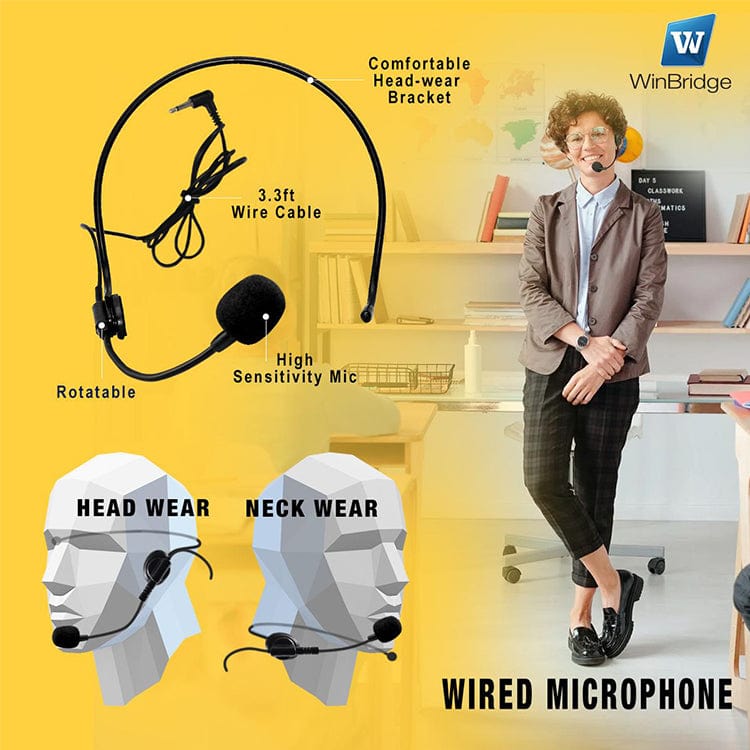 WinBridge S209 Voice Amplifier with Wired Mic Headset 16W 2500mAh  Bluetooth Mute LED Display for Teachers