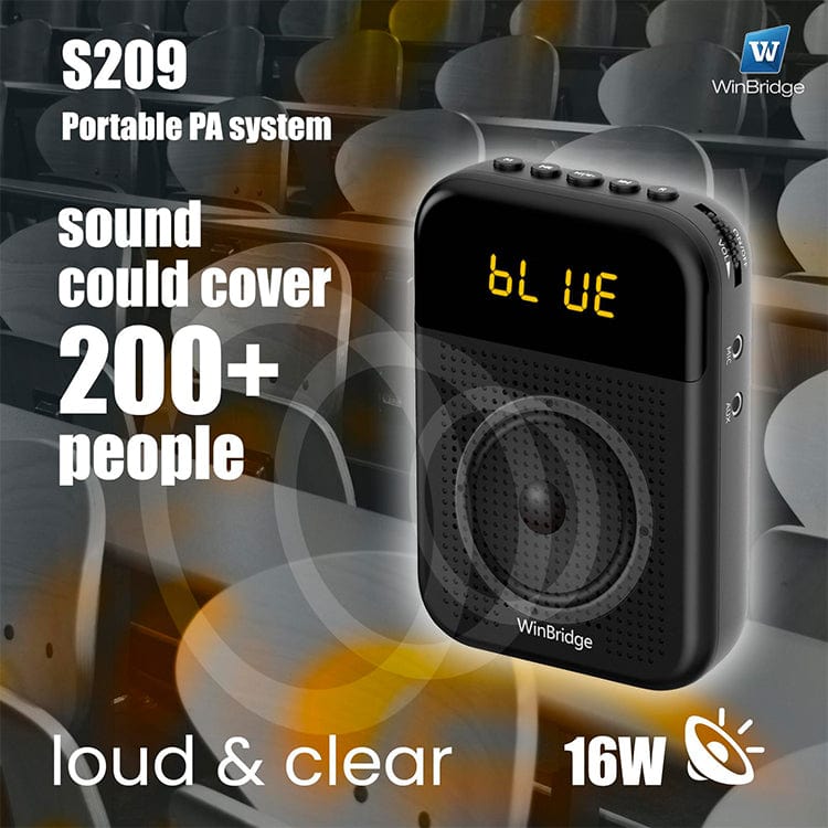 WinBridge S209 Voice Amplifier with Wired Mic Headset 16W 2500mAh  Bluetooth Mute LED Display for Teachers